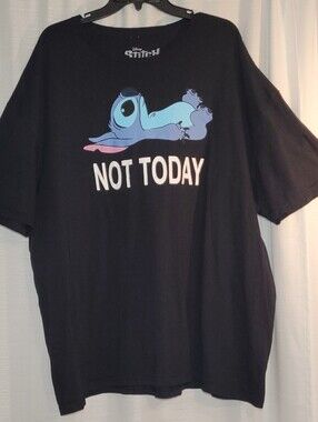 Disney Black Tee with Blue Stitch and White Text